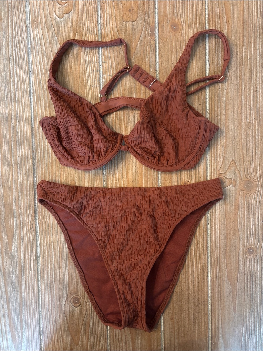 Abercrombie & Fitch Brown High Leg Bikini Bottom and Underwire Top Set